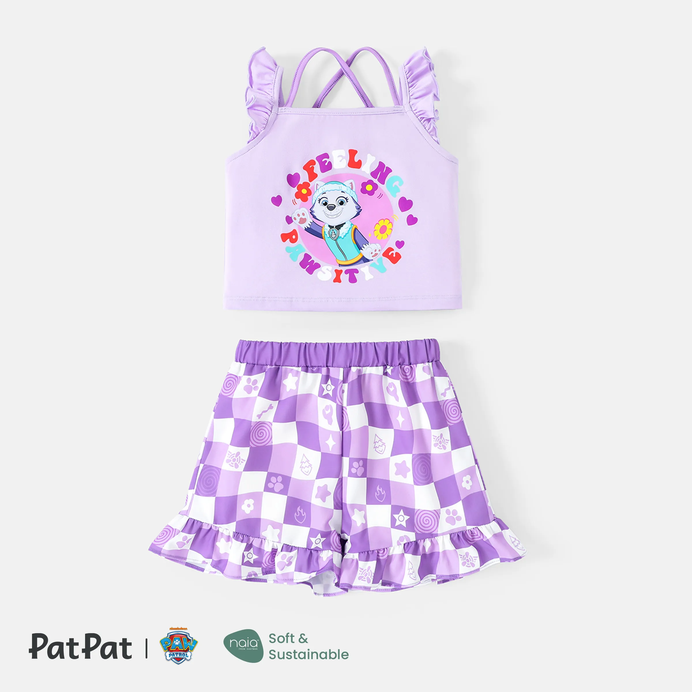 PAW Patrol Toddler Girl 2pcs Flutter-sleeve Top And Ruffle Hem Plaid Shorts Set