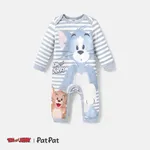 Tom and Jerry Baby Girl/Boy Character Print Long-sleeve Cotton Jumpsuit Light Blue
