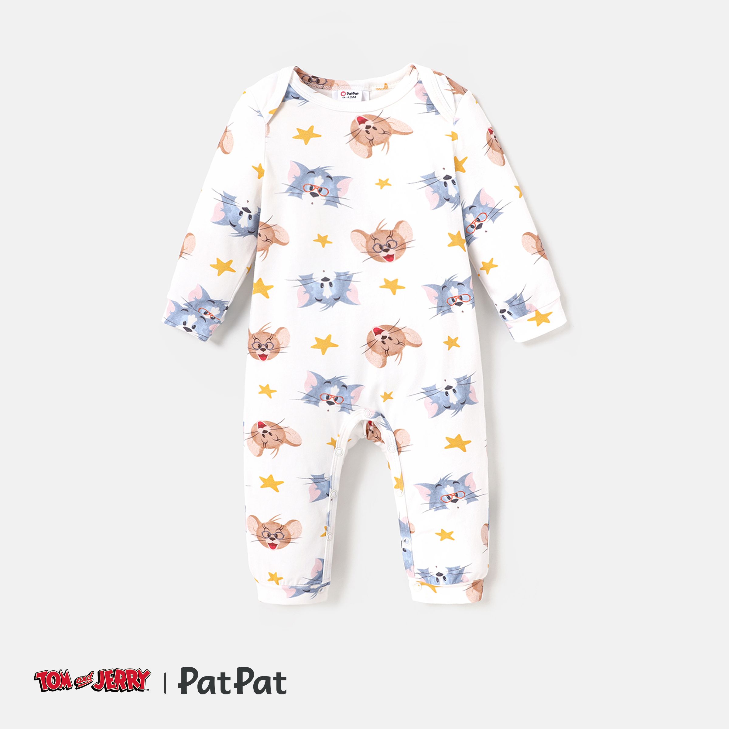 Tom And Jerry Baby Girl/Boy Character Print Long-sleeve Cotton Jumpsuit