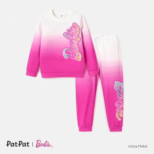 Barbie Kid Girl 2pcs Letter Print Colorblock Long-sleeve Top and Pants Set 