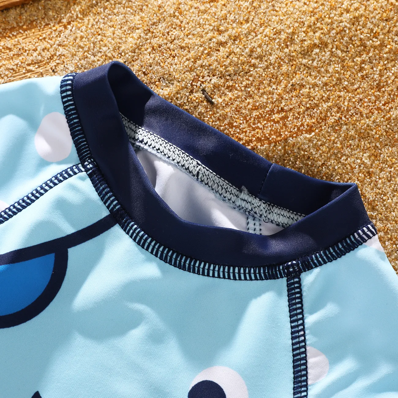  2pcs Toddler Boy Childlike Marine Animal Swimsuit Top and Shorts Set  Deep Blue big image 1