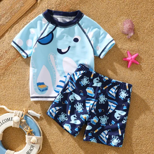  2pcs Toddler Boy Childlike Marine Animal Swimsuit Top and Shorts Set 