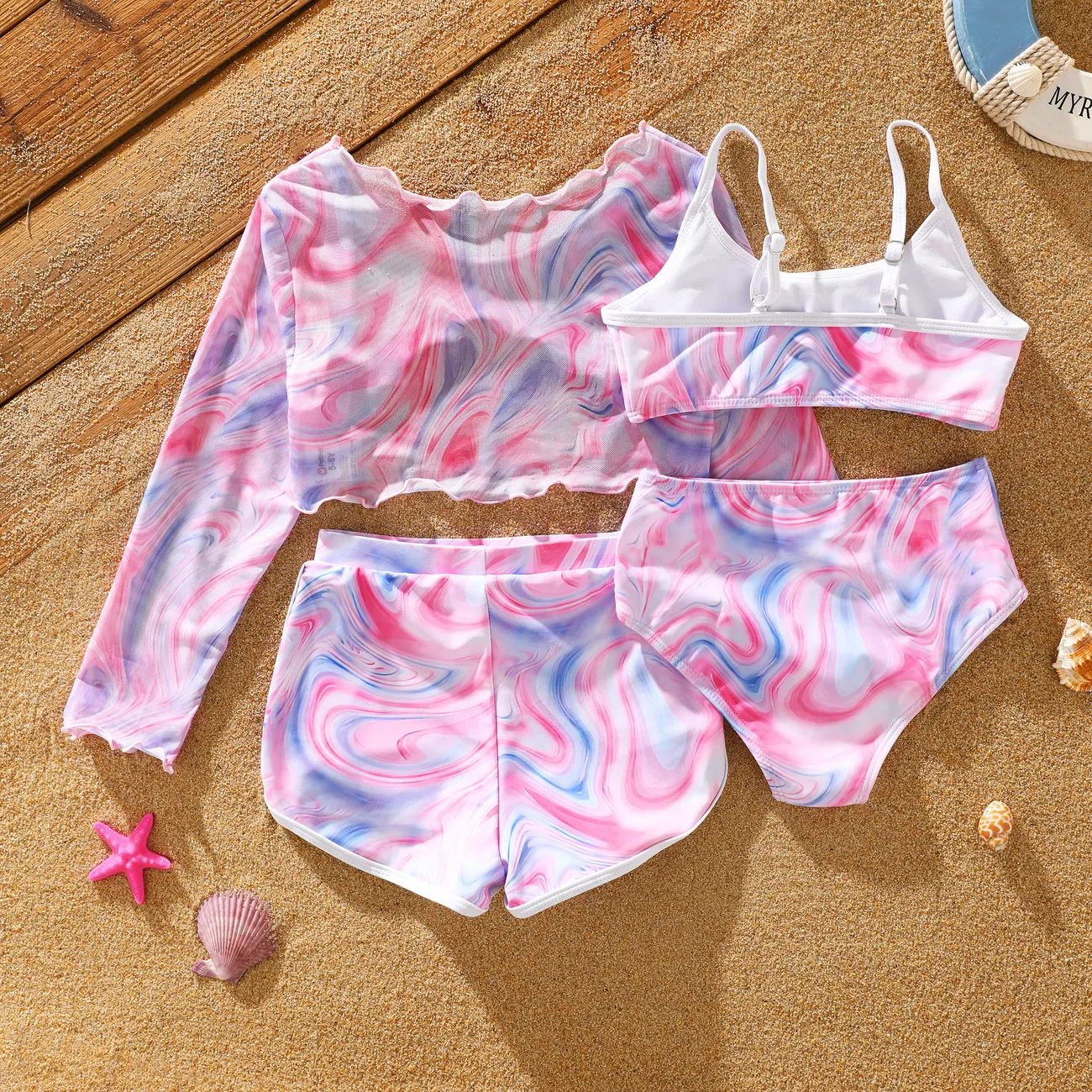  4pcs Kid Girl's Sporty Gradual Change Swimsuit Set  Pink big image 1