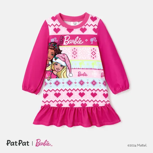 Barbie Toddler Girl Christmas Grass-green Ruffle Hem Long-sleeve Dress