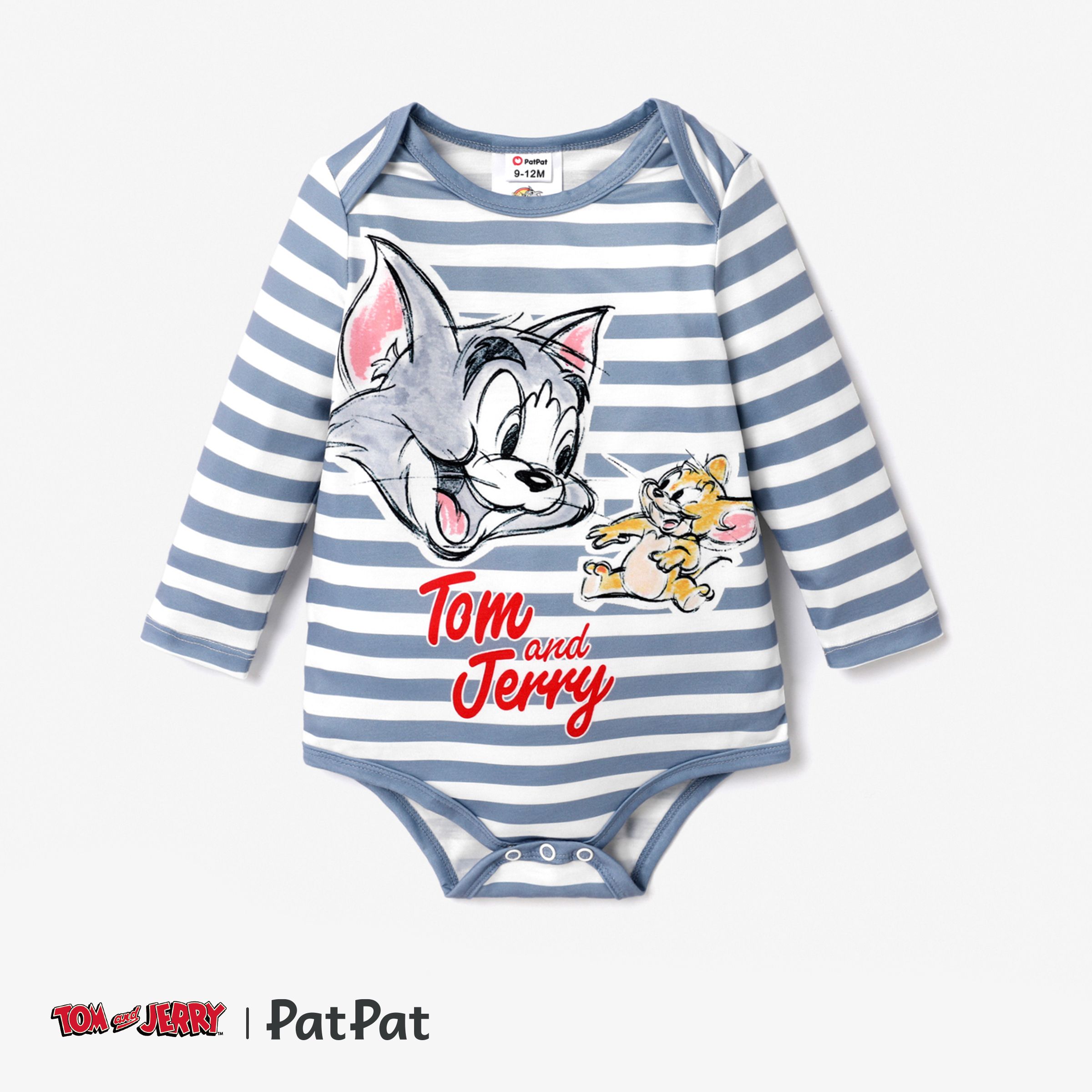 Tom And Jerry Baby Boy Long-sleeve Graphic Print Striped Jumpsuit