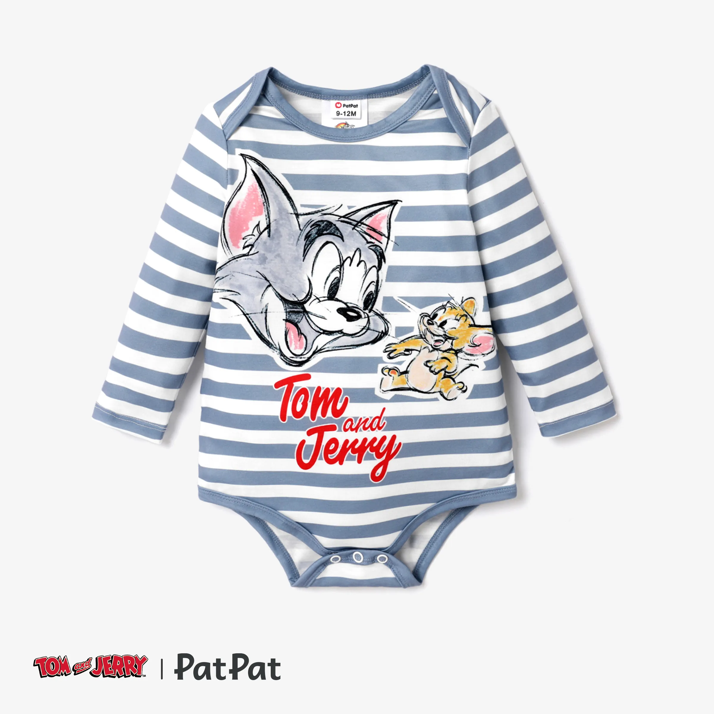 Tom And Jerry Baby Boy Long-sleeve Graphic Print Striped Jumpsuit