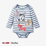 Tom and Jerry Baby Boy Long-sleeve Graphic Print Striped Jumpsuit Grey