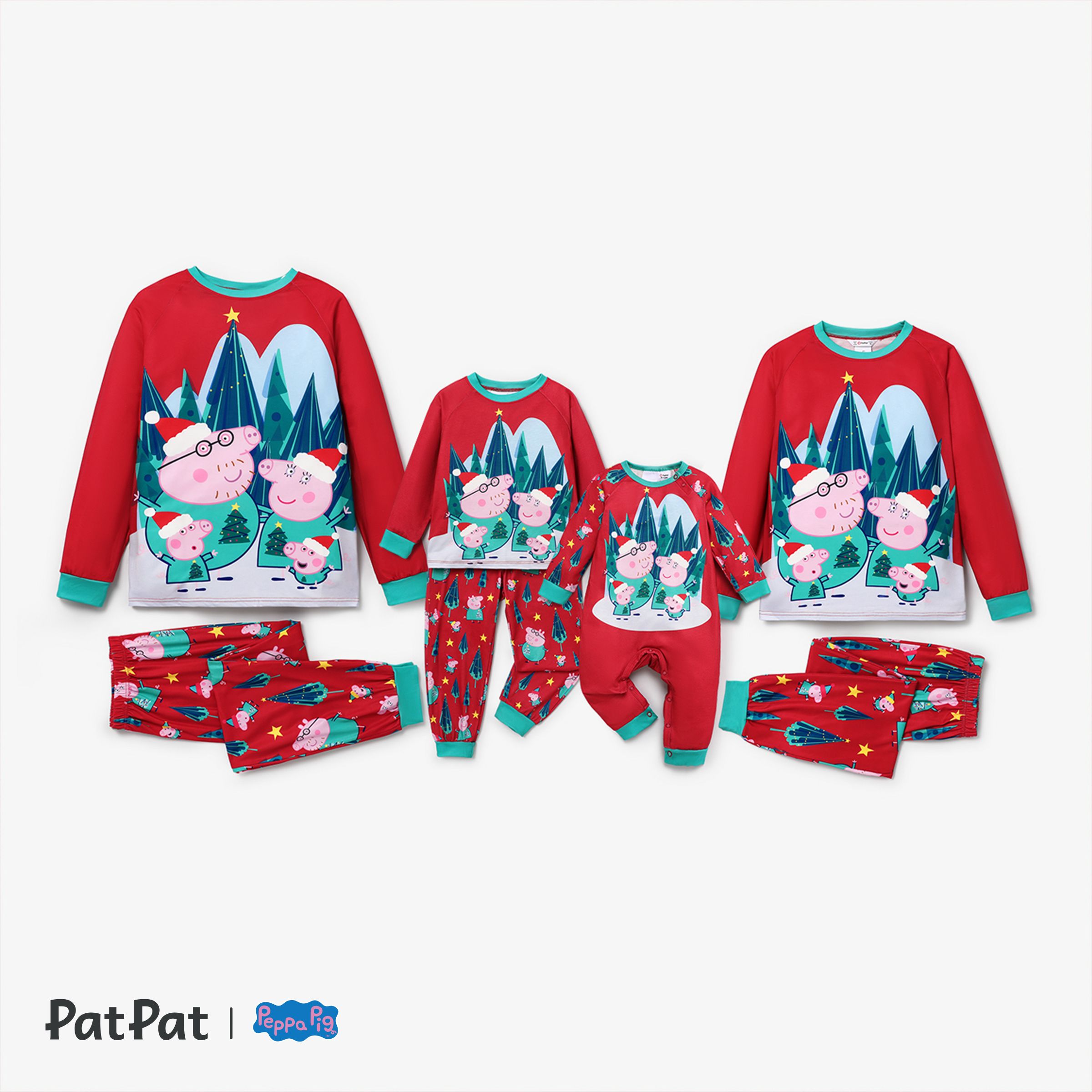 Peppa Pig Christmas Family Matching Character Print Long sleeve Pajamas Sets Flame Resistant