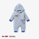 Tom and Jerry Baby Boy Jacquard Textured Embroidered Hooded Jumpsuit  Blue grey