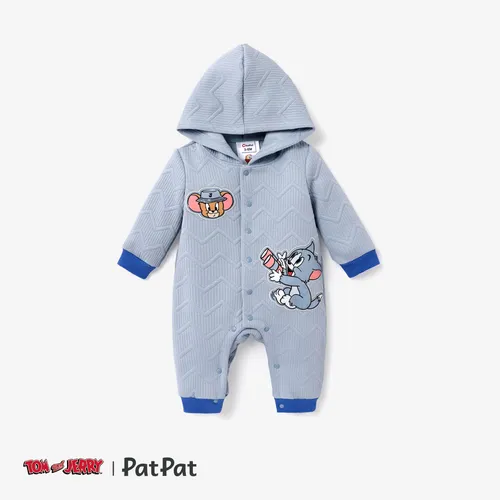 Tom and Jerry Baby Boy Jacquard Textured Embroidered Hooded Jumpsuit 