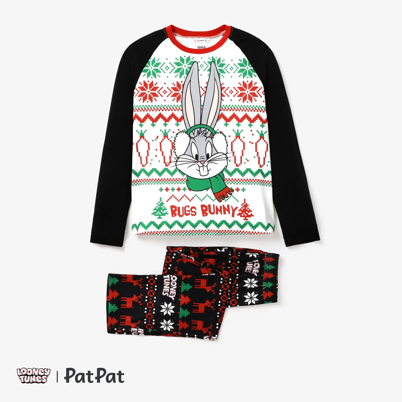 Looney Tunes Noël Look Familial Manches longues Tenues de famille assorties Pyjamas (Flame Resistant) rouge noir big image 1
