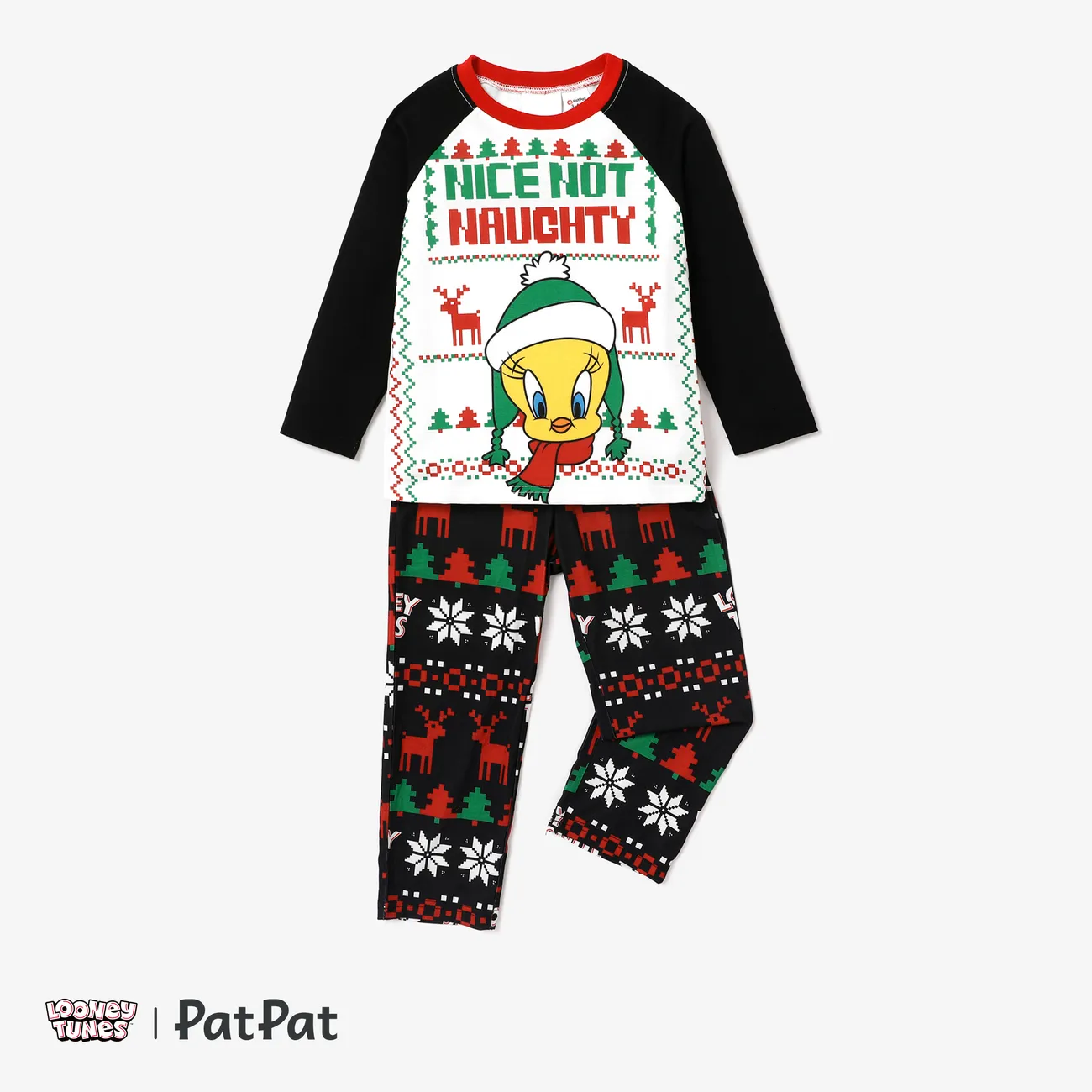 Looney Tunes Natal Look de família Manga comprida Conjuntos de roupa para a família Pijamas (Flame Resistant) vermelho preto big image 1