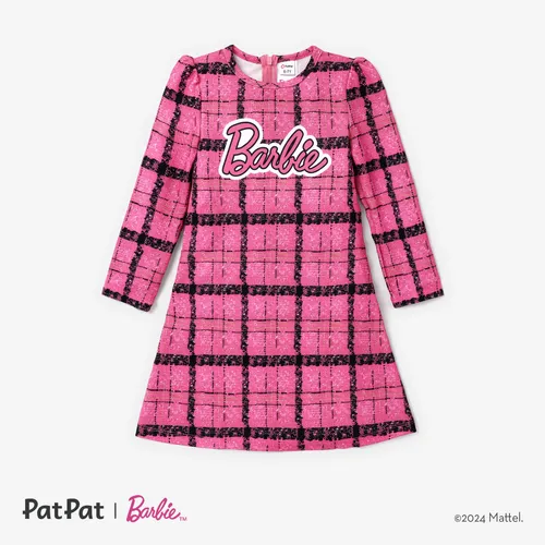 Barbie Kinder Mädchen über Stoff digital bedrucktes Letterswing schmale Taille gestricktes Kleid
