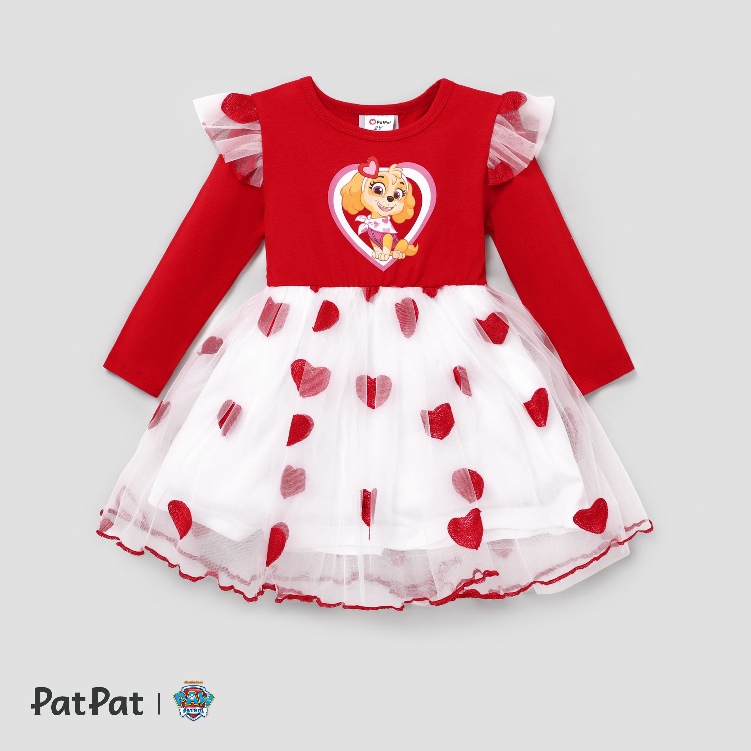 

PAW Patrol Toddler Girl Flounce Big Graphic Embroidered Love Mesh Valentine's Day Dress