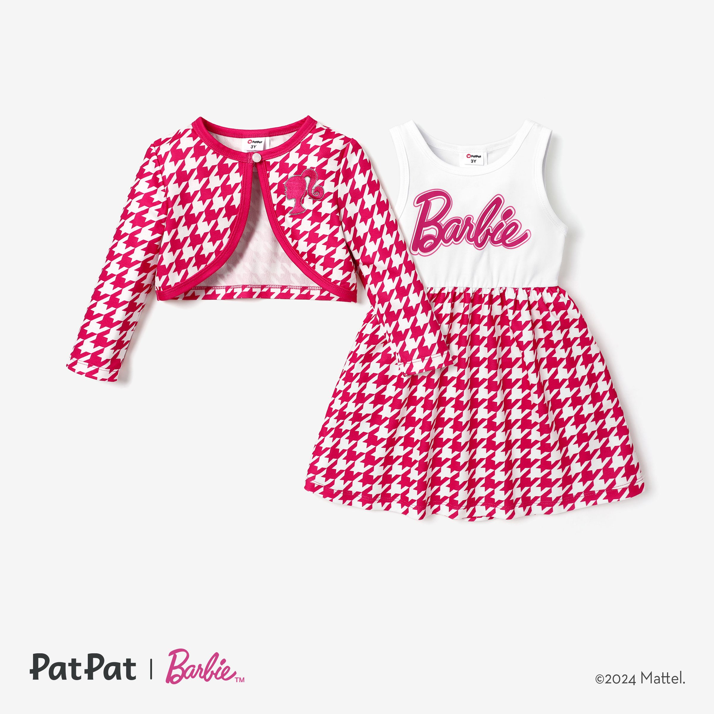 Barbie Toddler/Kid Girl Character Pattern Long-sleeve Top And Short-sleeve Letter Dress Set