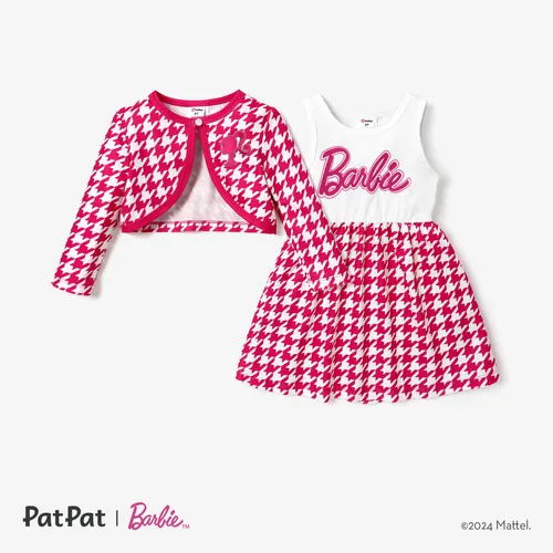 Barbie Kleinkind/Kid Girl Charaktermuster Langärmeliges Oberteil und kurzärmeliges Buchstabenkleid-Set 
