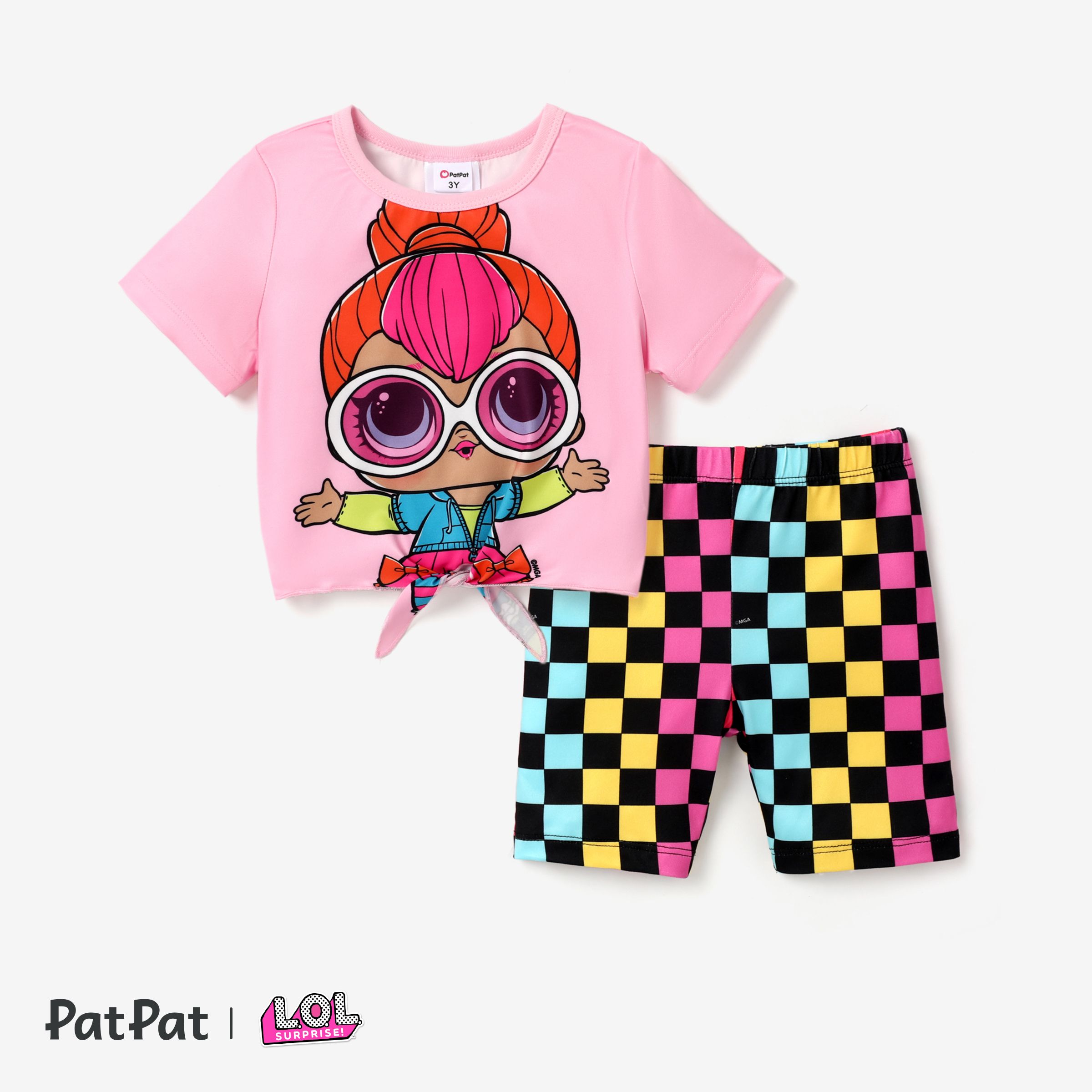 L.O.L. SURPRISE! Kid/Toddler Girl Graphic Printed Short-Sleeved T-Shirt with Short Cycling Pants Sui