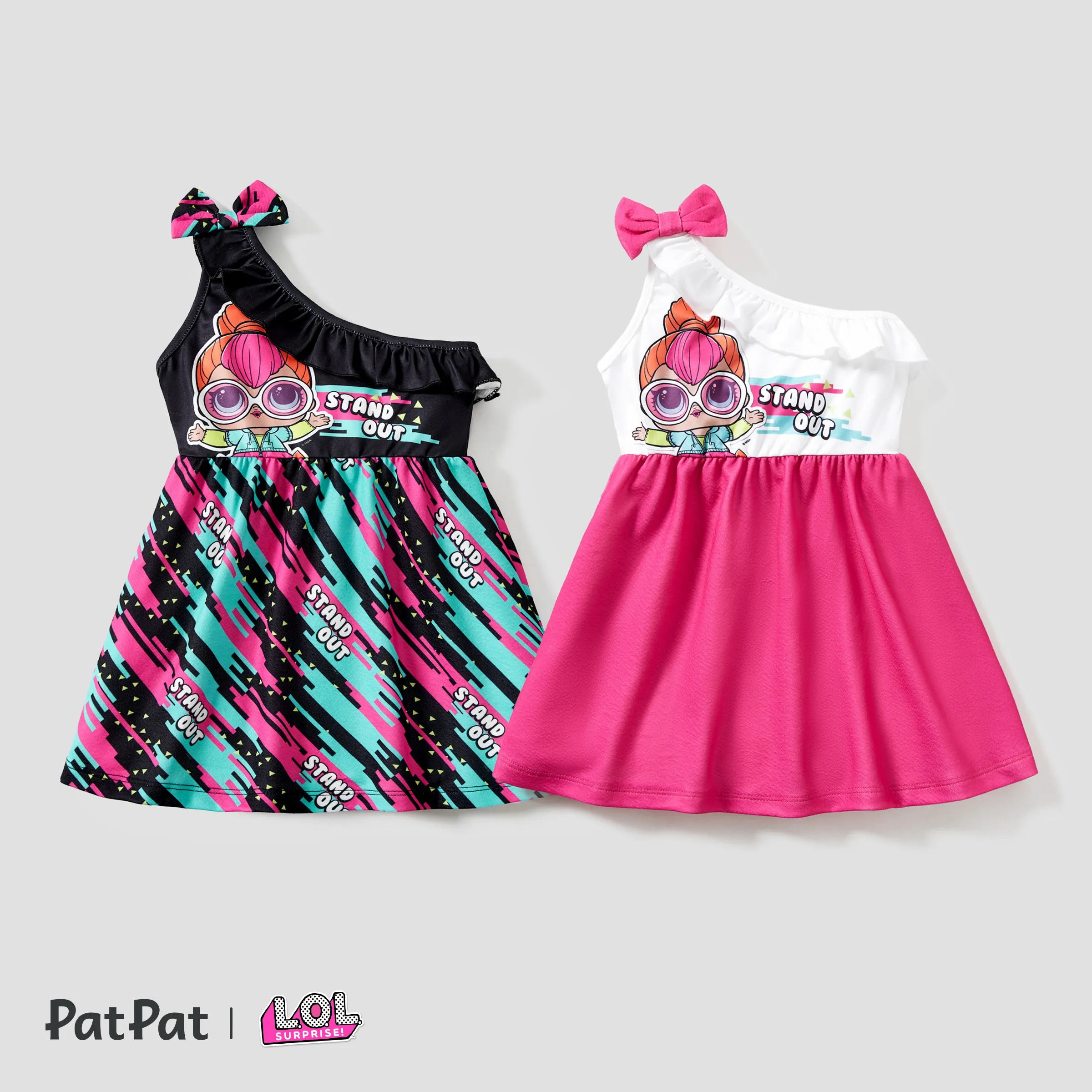 L.O.L. SURPRISE! Kid Girl One Shoulder Bowknot Design Graphic Print Dress