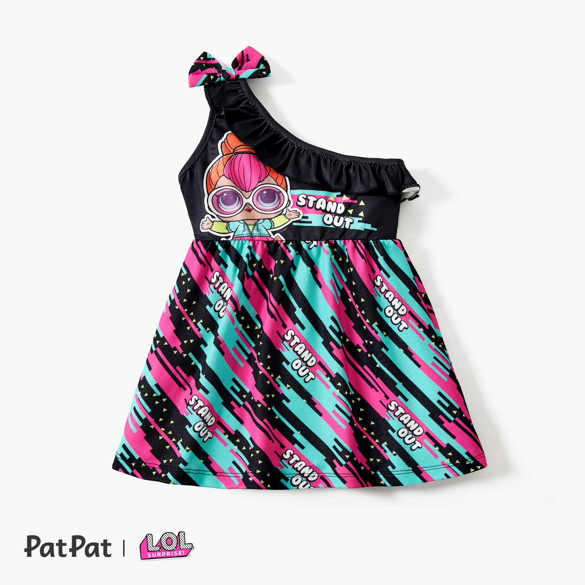 L.O.L. SURPRISE! Kid Girl One shoulder Bowknot design Graphic Print dress
 DeepGery