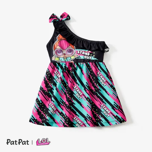 L.O.L. ÜBERRASCHUNG! Kid Girl One Shoulder Bowknot Design Kleid mit Grafikdruck
