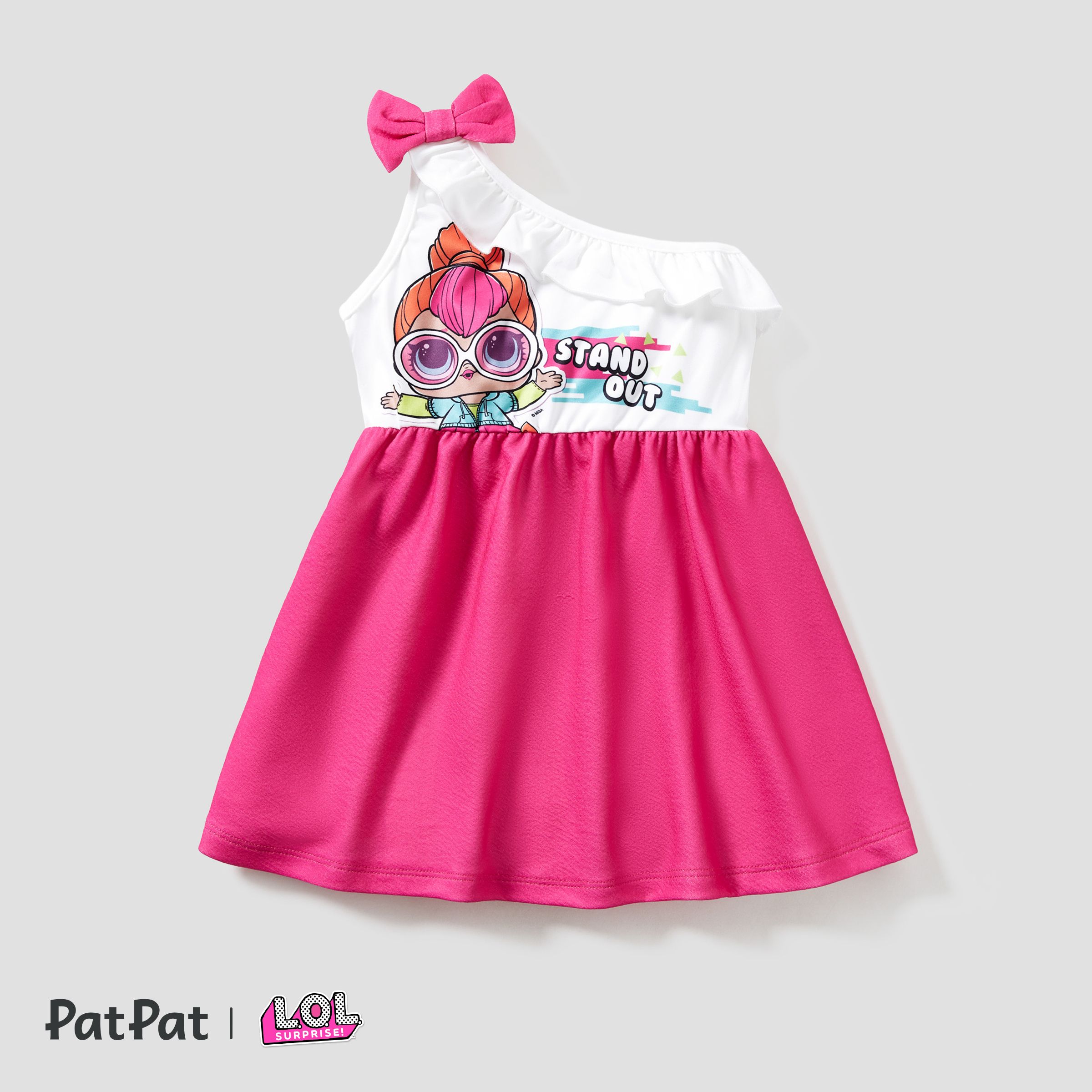 L.O.L. SURPRISE! Kid Girl One Shoulder Bowknot Design Graphic Print Dress