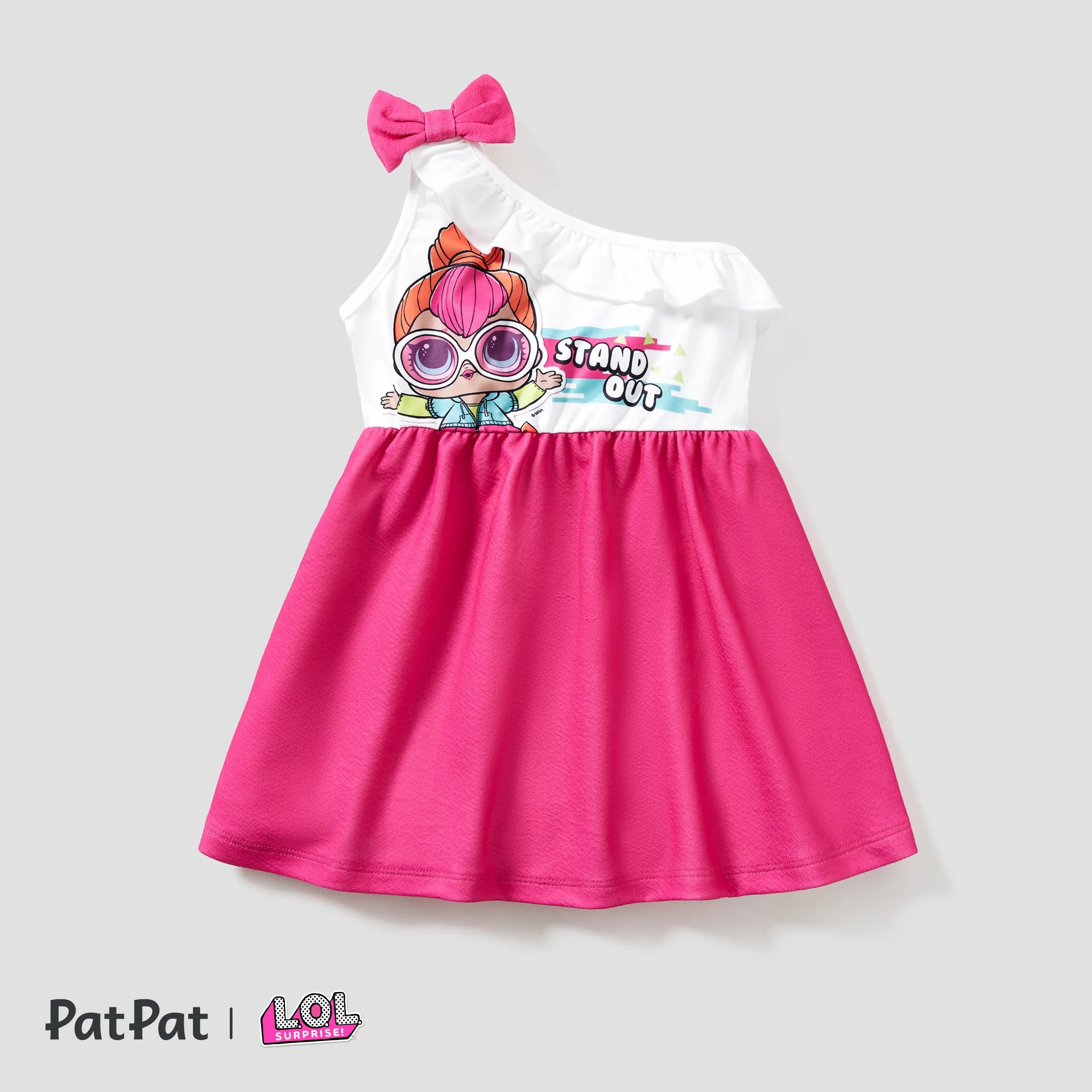 L.O.L. SURPRISE! Kid Girl One shoulder Bowknot design Graphic Print dress
 Roseo