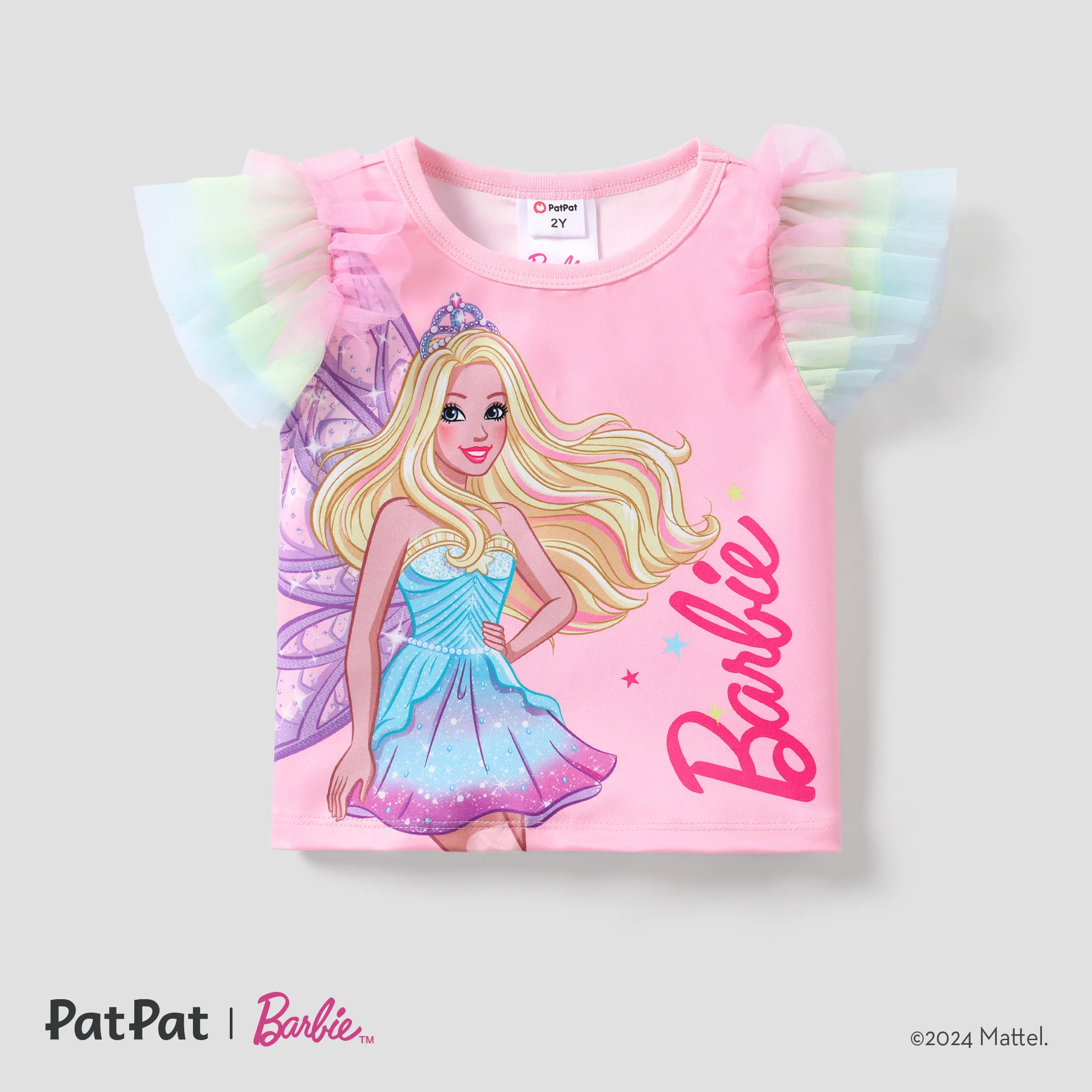 Barbie Toddler Girl Butterfly Print Stiched Mesh Fly Sleeve Tee