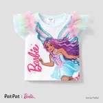 Barbie Toddler Girl Butterfly print Stiched Mesh Fly Sleeve Tee
 White