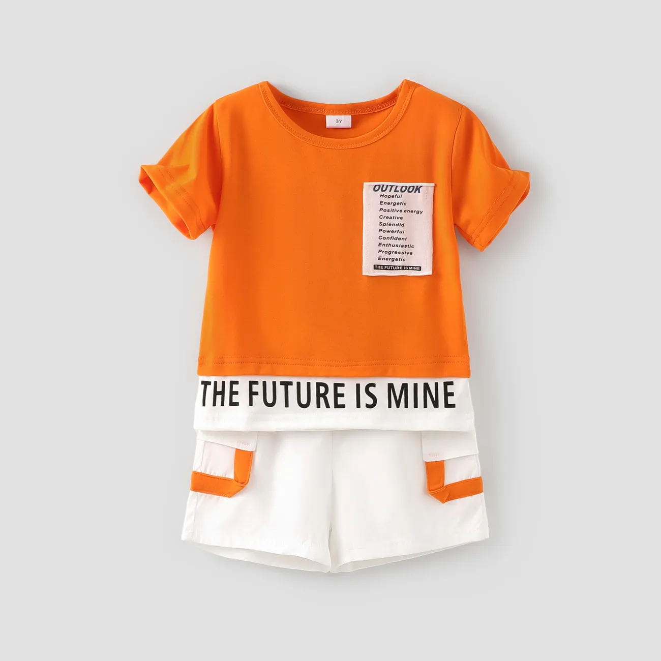 2 unidades Criança Menino Peça dois em um Avant-garde conjuntos de camisetas Laranja big image 1