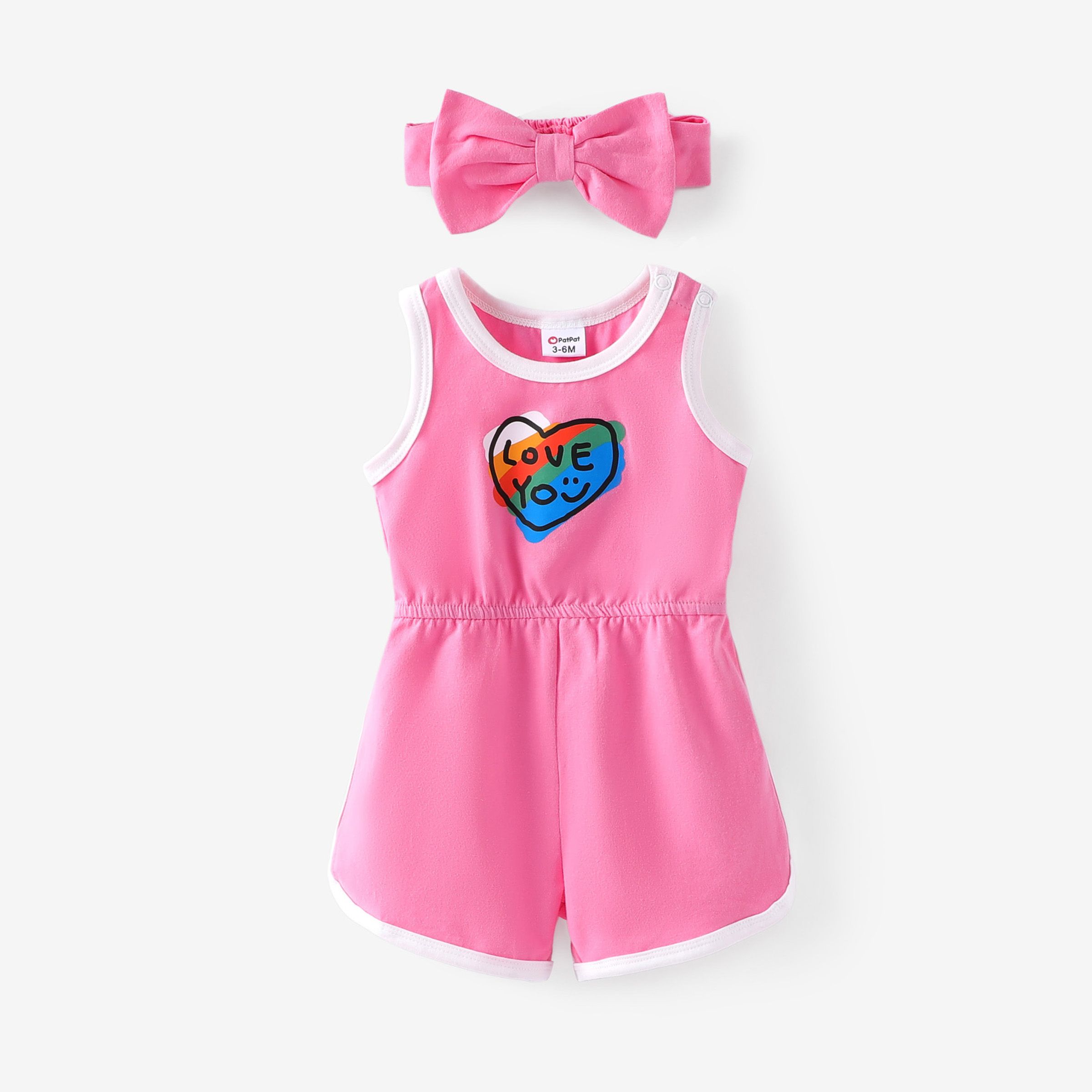 Baby Girl 2pcs Heart-shaped Tank Jumpsuit And Headband Set/ Socks/ Canvas Shoes