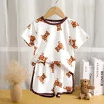  2pcs Toddler Boy/Girl Bear Printed  perfect for Casual Wear Comfy Top and Shorts set White