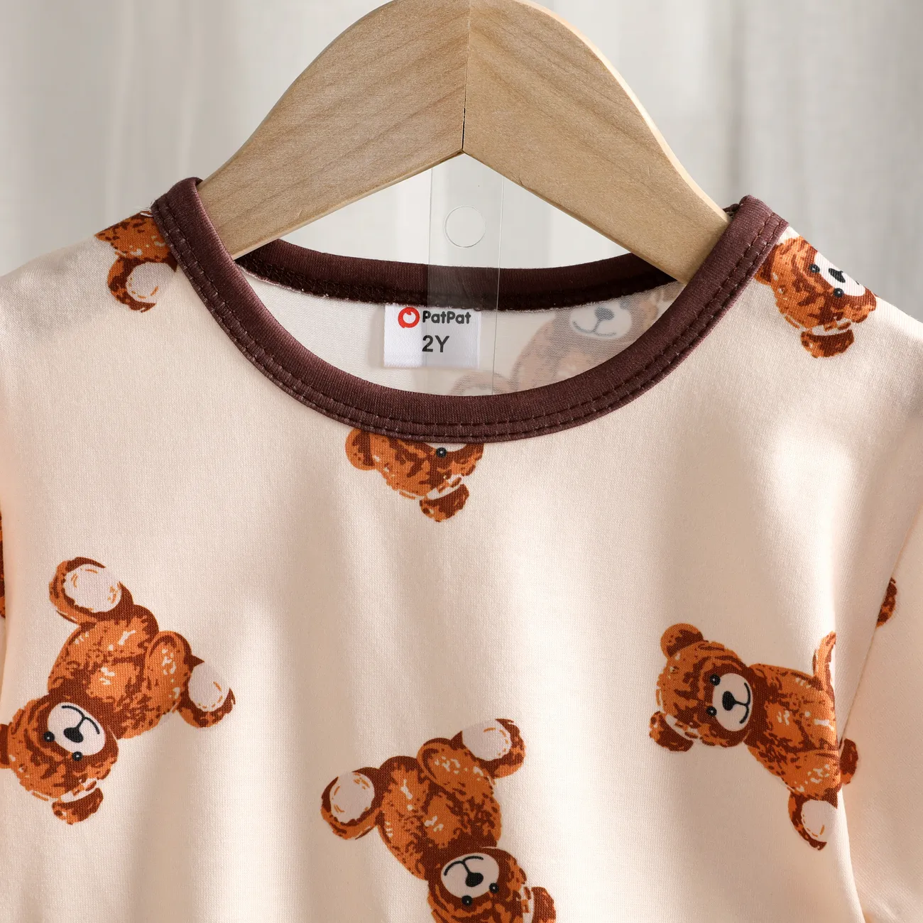  2pcs Toddler Boy/Girl Bear Printed  perfect for Casual Wear Comfy Top and Shorts set Khaki big image 1
