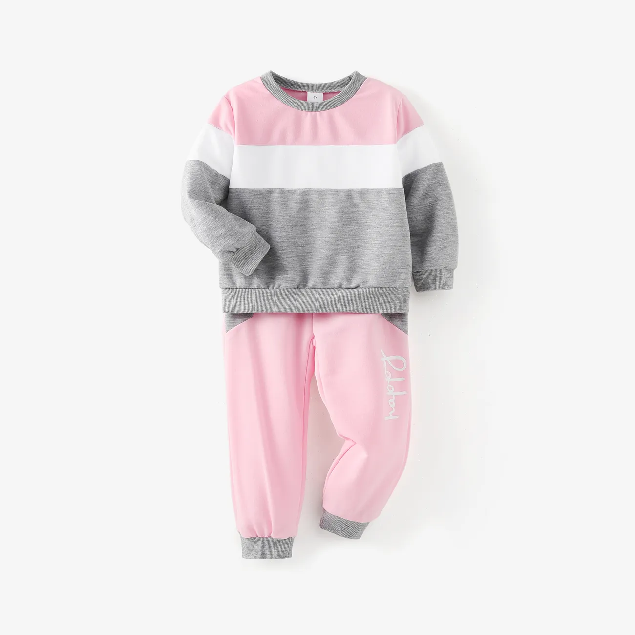 2pcs Toddler Girl Trendy Colorblock Sweatshirt and Elasticized Pants Set MultiColour big image 1