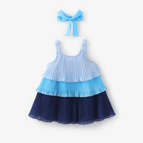Baby Girl 2pcs 拼色多層吊帶連衣裙和頭帶套裝