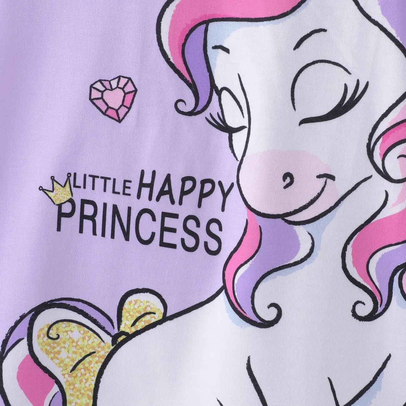 Toddler Girl Unicorn Letter Print Ruffled Dress/ Crossbody Bag/ Sandals Purple big image 1