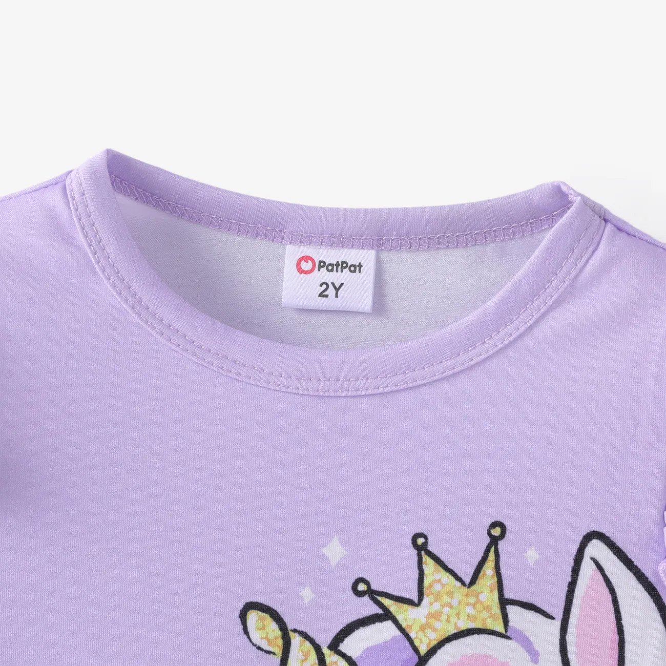 Vestido con volantes con estampado de letras de unicornio para niña pequeña / bolso bandolera / sandalias Púrpura big image 1