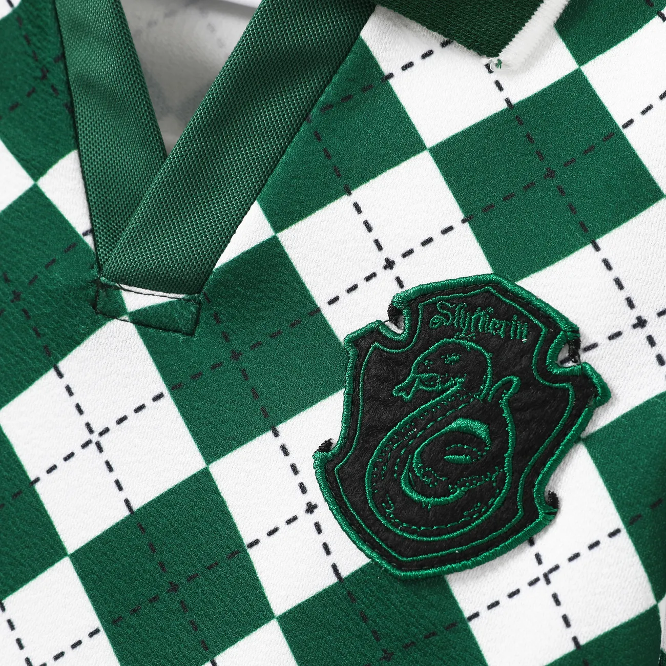 Harry Potter Toddler Girls Checkerboard Pattern Allover Pattern Color Block Badge Polo Collar  A-Line Dress Green big image 1