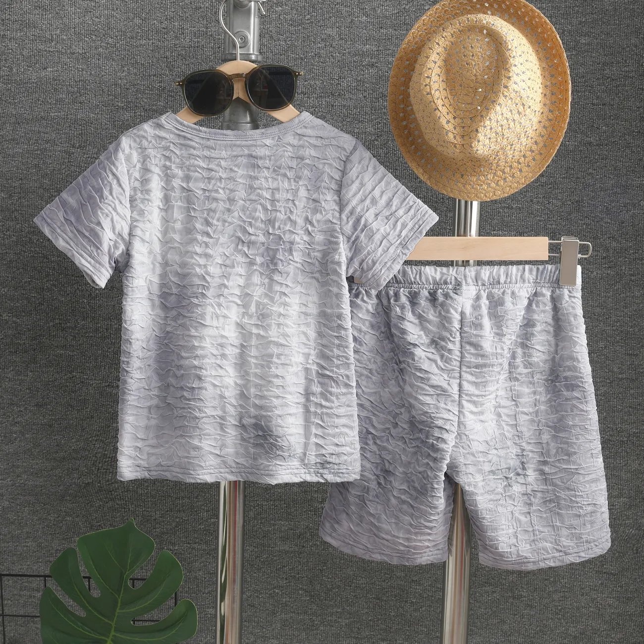 Kid Boy's Tie-dyed Casual Top and Shorts Set  Grey big image 1