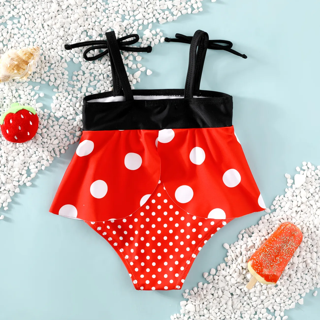 Baby Girl Seven-star Ladybug Pattern Hanging Strap Swimwear Red big image 1
