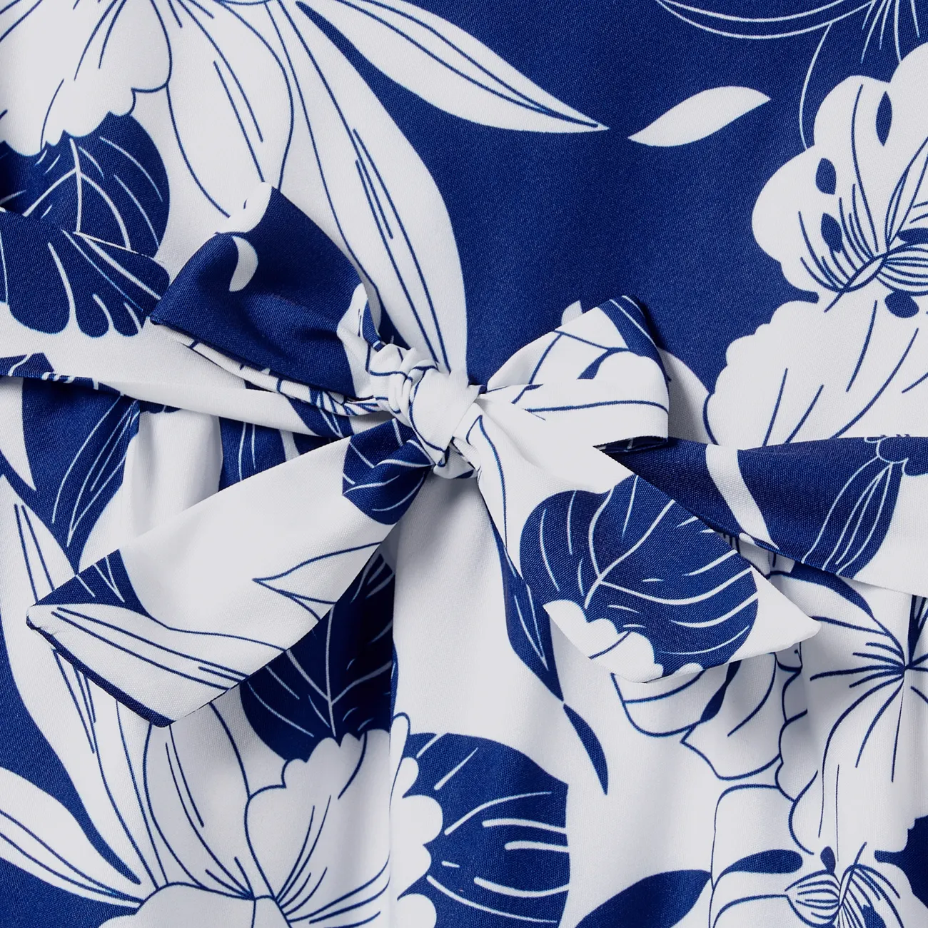 Family Matching Floral Beach Shirt and A-Line Ruffle Hem Strap Dress Sets royalblue big image 1