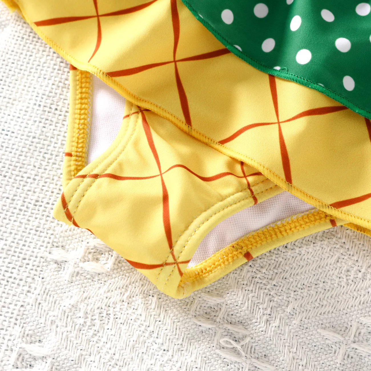 3pcs Baby Girl Childlike Pineapple Ruffle Swimsuit Set Yellow big image 1