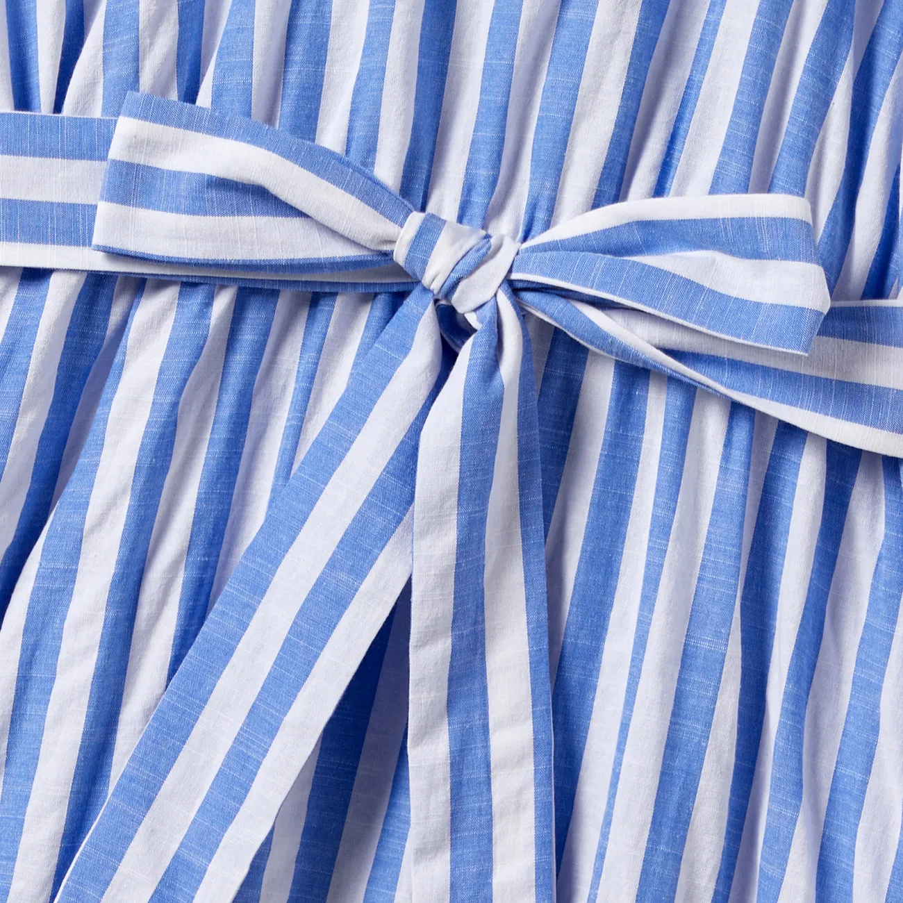 Family Matching Stripe Shirt and High Neck Halter Tiered Tassel Trim Dress Sets Blue big image 1
