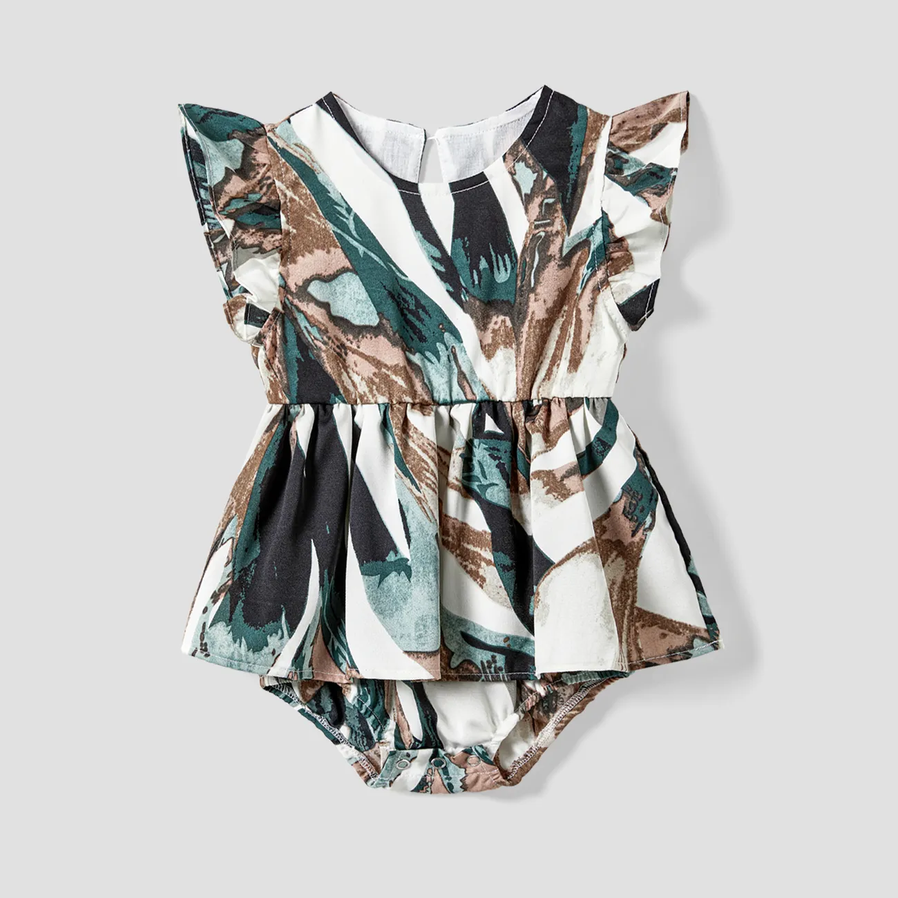 Family Matching Colorblock T-Shirt and Tank Top Spliced Floral A-Line Dress Sets Army green big image 1