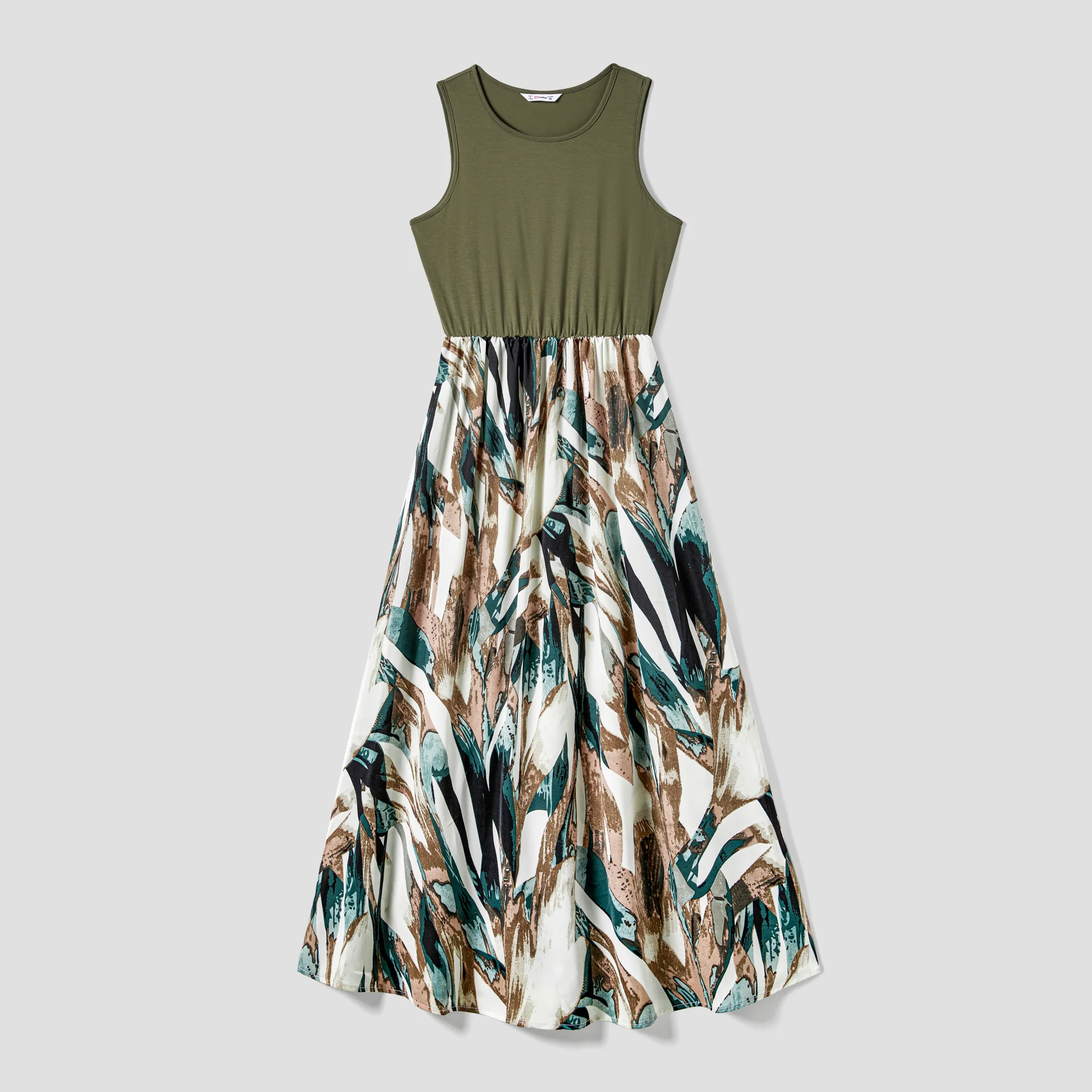 Family Matching Colorblock T-Shirt And Tank Top Spliced Floral A-Line Dress Sets