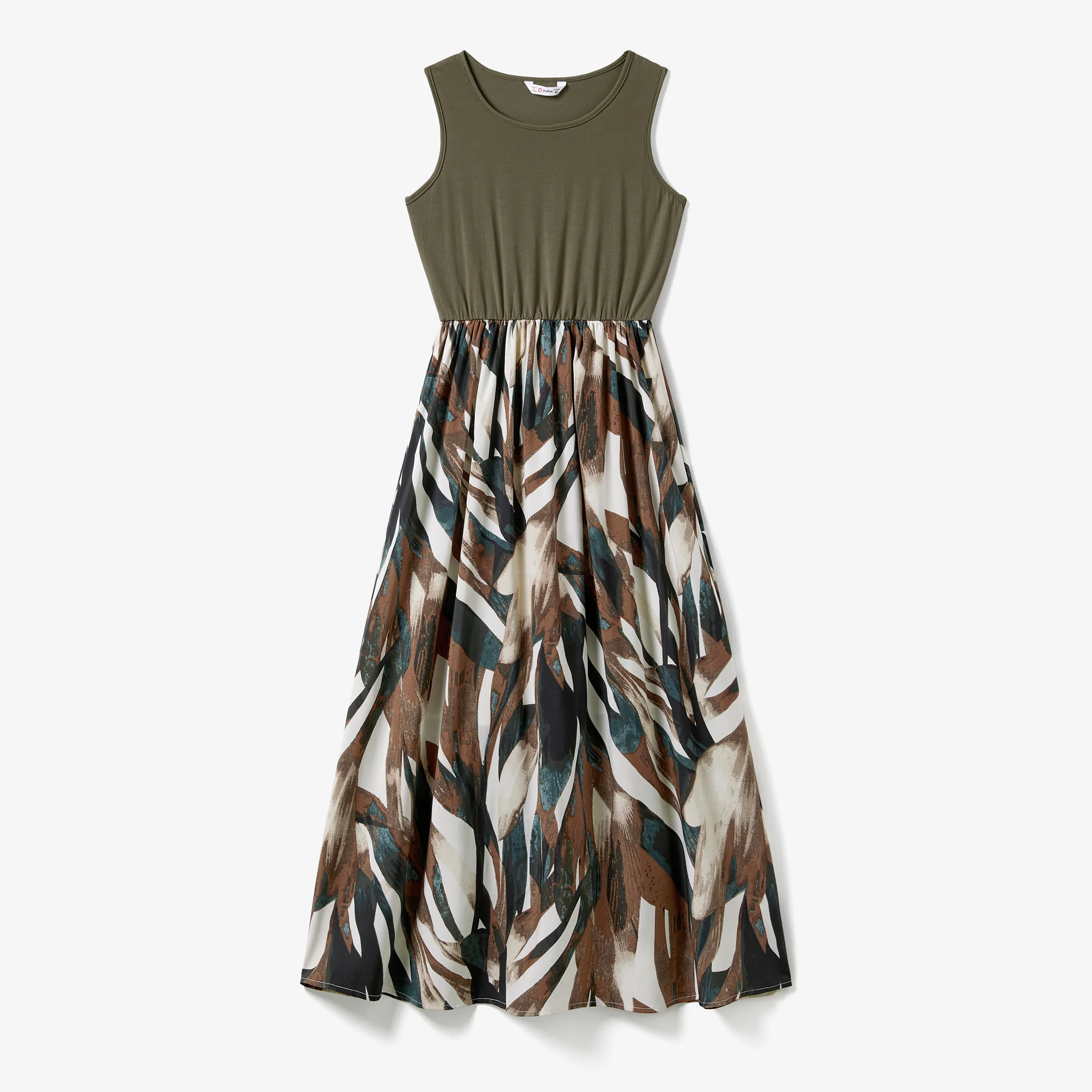 

Mommy and Me Army Green Tank Top Spliced Floral Dress