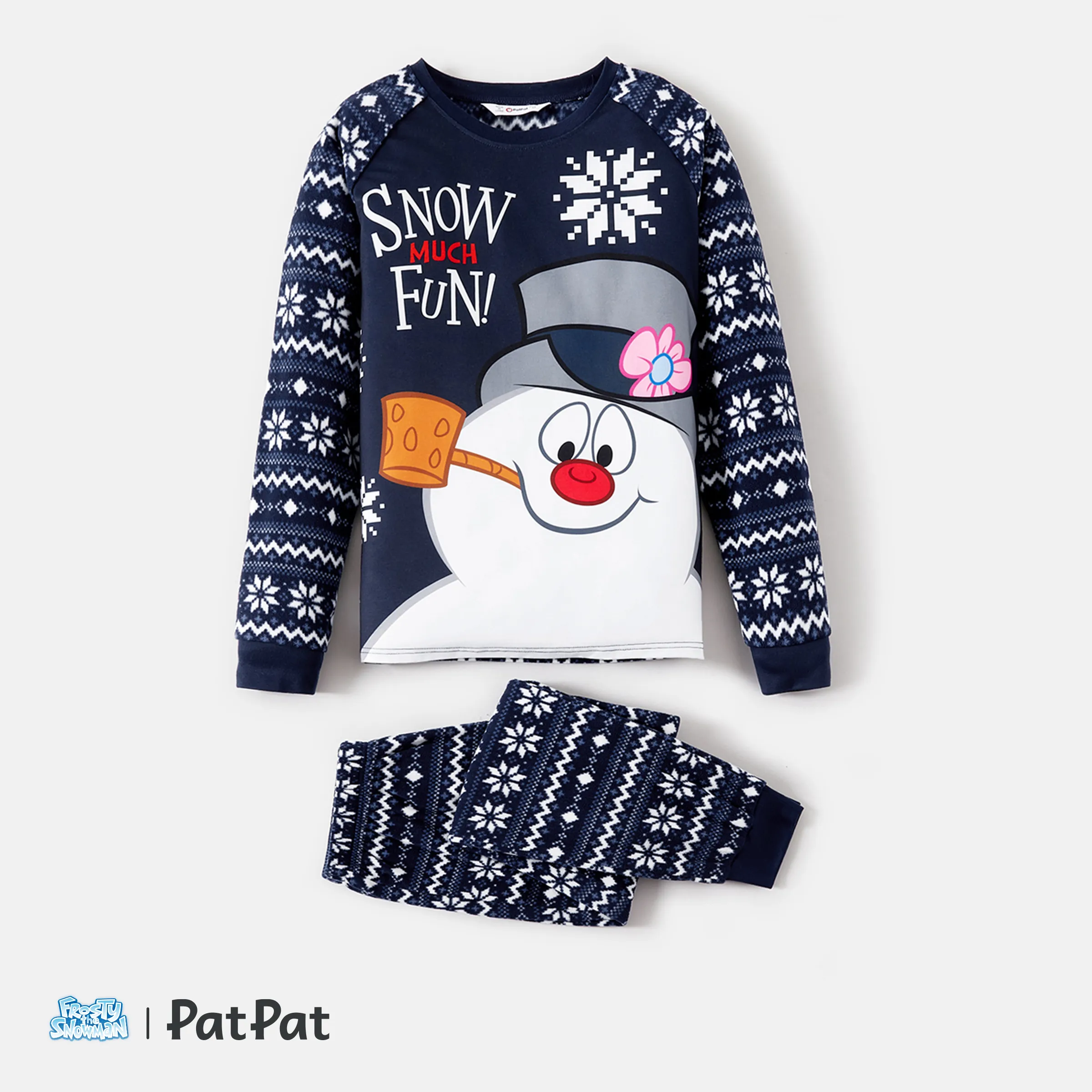 

Frosty The Snowman Family Matching Christmas Snowman Graphic Allover Snowflake Print Polar Fleece Raglan-sleeve Pajamas Sets (Flame Resistant)