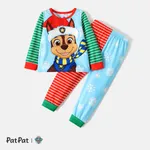 PAW Patrol 2pcs 2pcs Toddler Boy/Girl Christmas Striped Colorblock Long-sleeve Tee and Pants Set greenwhite