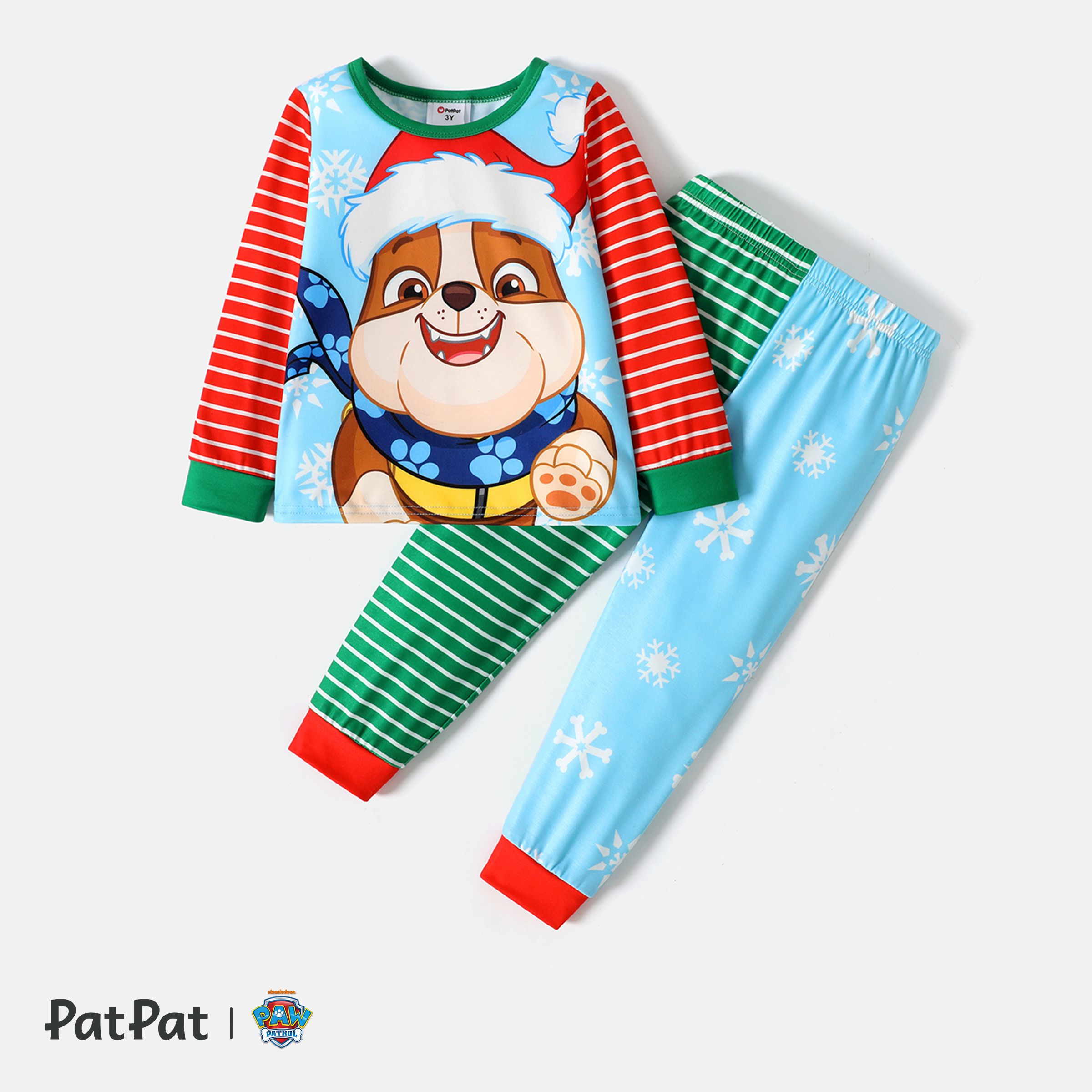 PAW Patrol 2pcs 2pcs Toddler Boy/Girl Christmas Striped Colorblock Long-sleeve Tee and Pants Set
