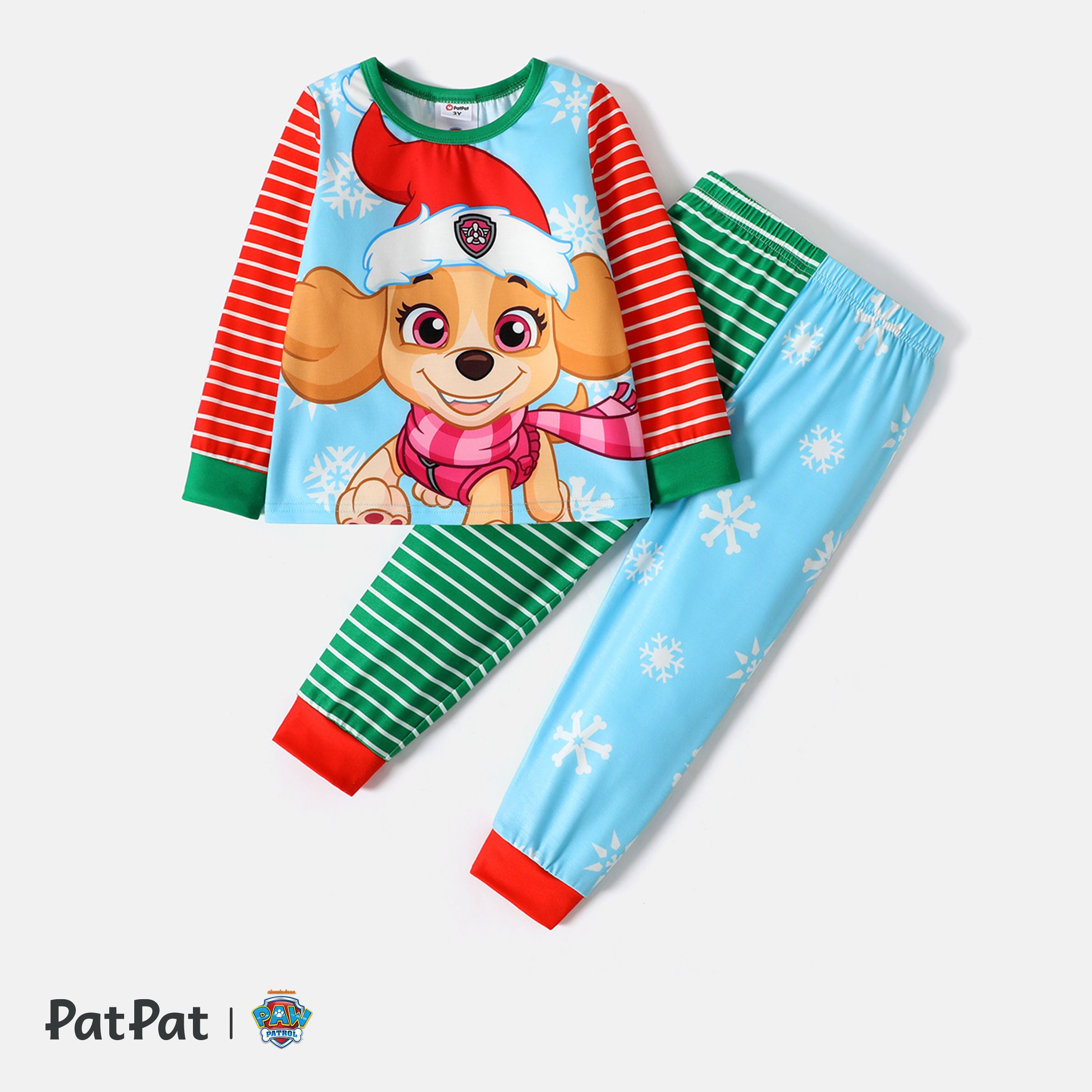PAW Patrol 2pcs 2pcs Toddler Boy/Girl Christmas Striped Colorblock Long-sleeve Tee And Pants Set