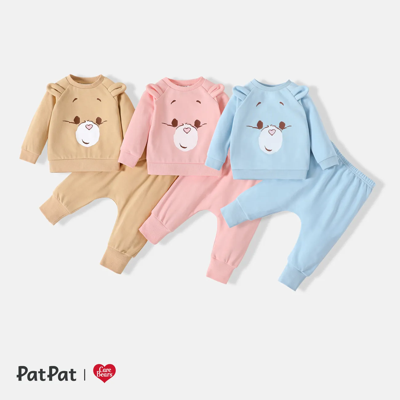 Care Bears 2pcs Baby Boy/Girl Bear Ears Detail Long-sleeve Graphic Sweatshirt and Sweatpants Set Light Pink big image 1